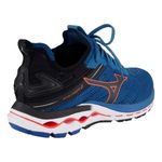 tenis-mizuno-wave-legend-2-azul-laranja-lateral-atras