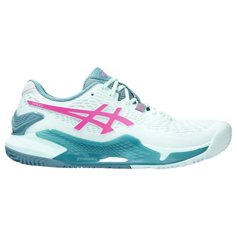 tenis-asics-fem-resolution-9-padel-verde-rosa-direito