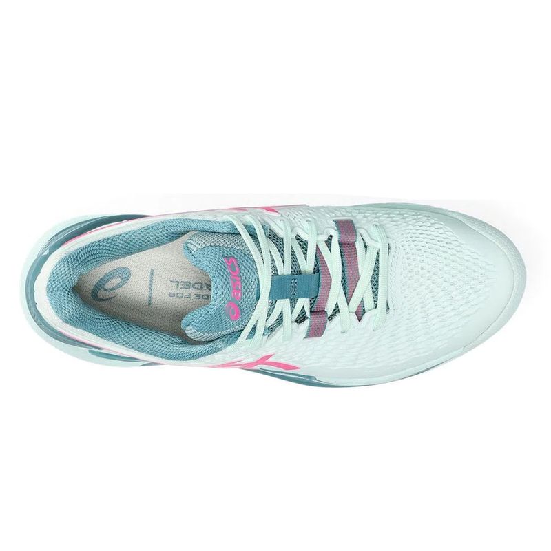 tenis-asics-fem-resolution-9-padel-verde-rosa-cima