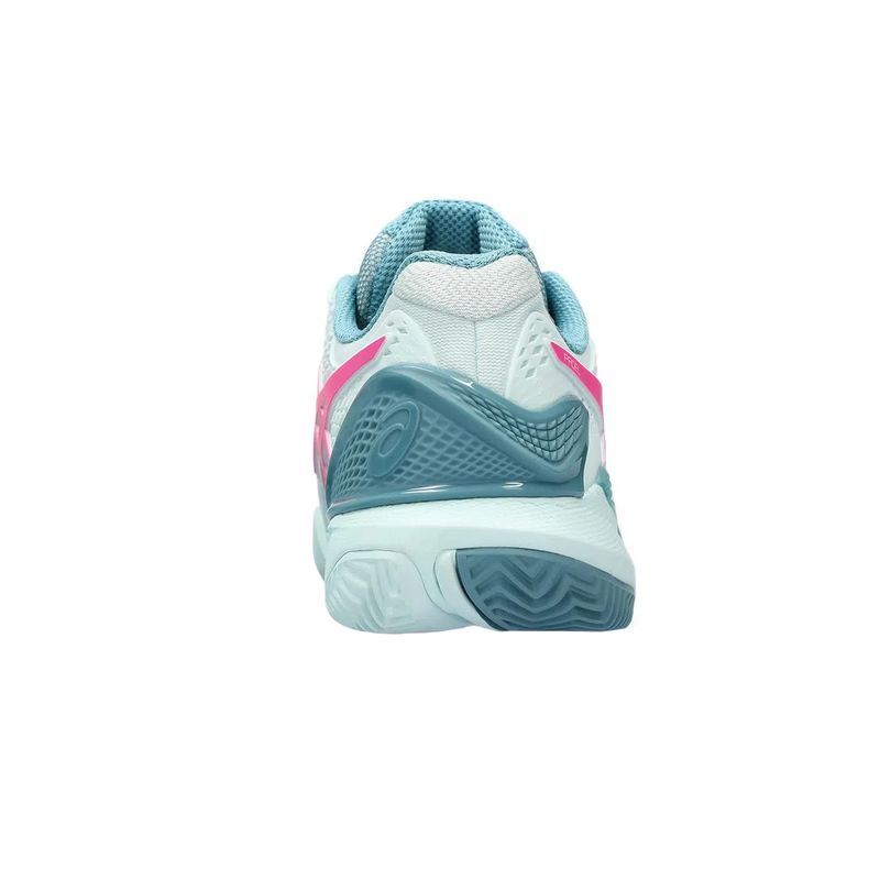 tenis-asics-fem-resolution-9-padel-verde-rosa-calcanhar