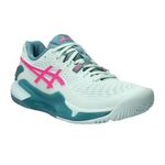 tenis-asics-fem-resolution-9-padel-verde-rosa-lateral-frente