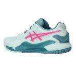 tenis-asics-fem-resolution-9-padel-verde-rosa-lateral-atras