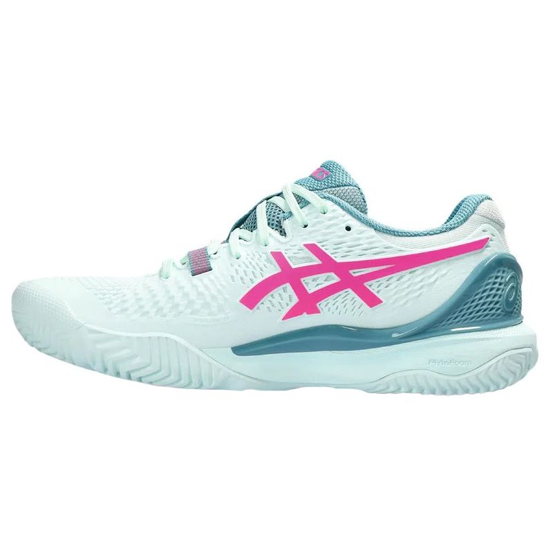 tenis-asics-fem-resolution-9-padel-verde-rosa-esquerdo