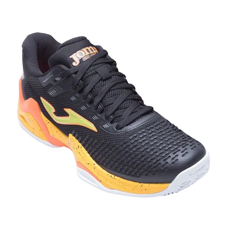 tenis-joma-ace-pro-padel-preto-laranja-lateral-frente