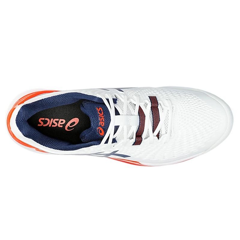 tenis-asics-resolution-9-branco-laranja-cima