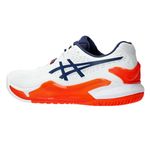 tenis-asics-resolution-9-branco-laranja-lateral-atras