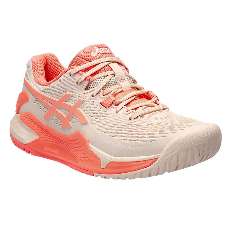 tenis-asics-resolution-9-bege-coral-lateral-frente