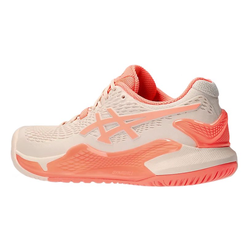 tenis-asics-resolution-9-bege-coral-lateral-atras