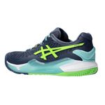 tenis-asics-resolution-9-padel-marinho-verde-lateral-atras