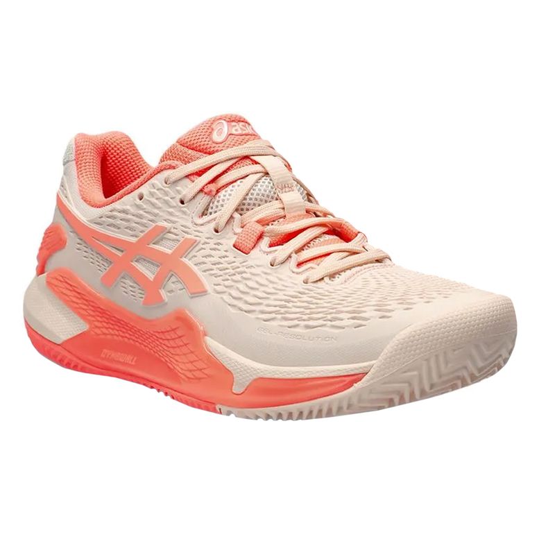 tenis-asics-gel-resolution-9-bege-laranja-lateral-frente