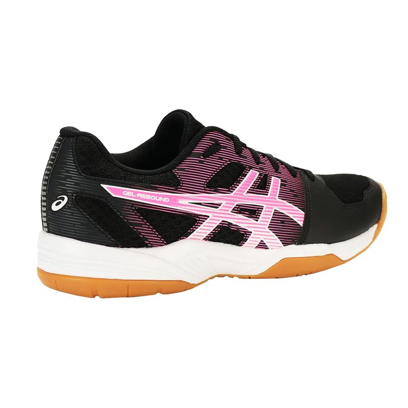 tenis-asics-gel-rebound-preto-rosa-lateral-atras