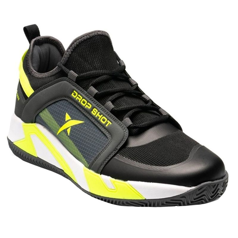 tenis-drop-shot-neko-g-2xt-preto-amarelo-lateral-frente