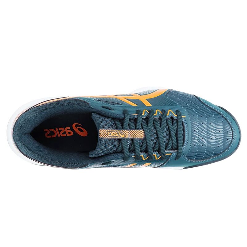 tenis-asics-gel-backhand-marinho-laranja-cima