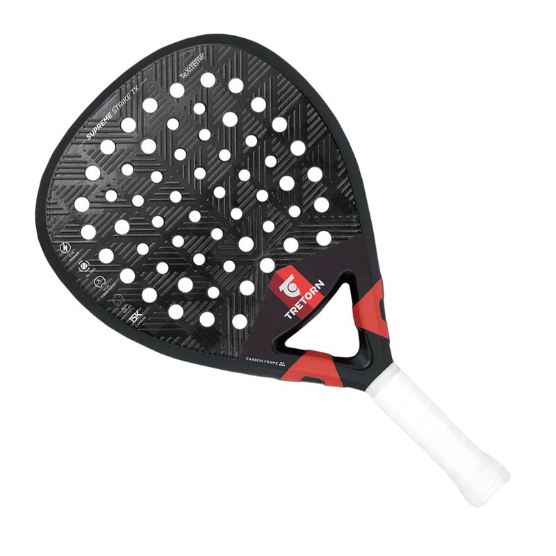 raquete-padel-tretorn-supreme-strike-tx-preta-vermelho-inclinada