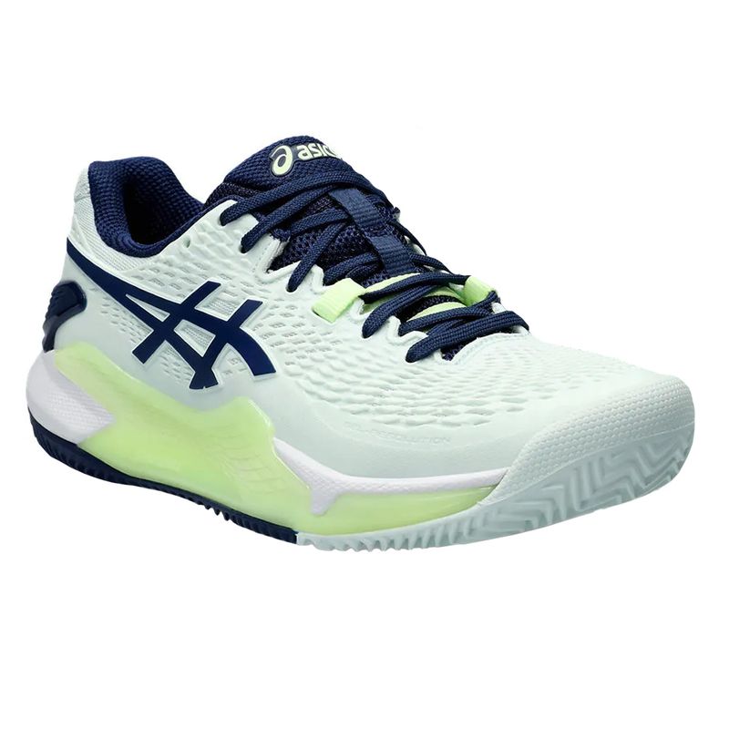 tenis-asics-gel-resolution-9-verde-azul-lateral-frente