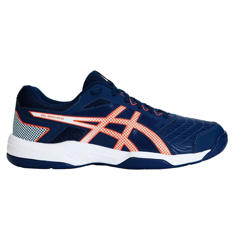 tenis-asics-gel-backhand-marinho-laranja-direito