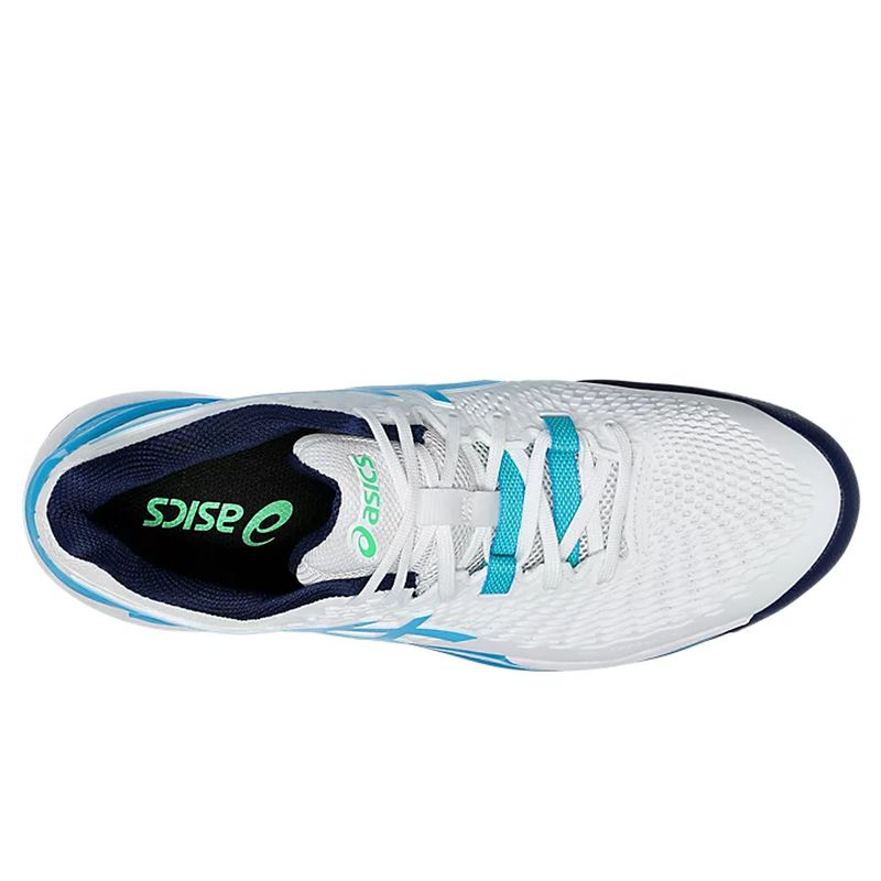 tenis-asics-masc-resolution-9-branco-azul-verde-cima