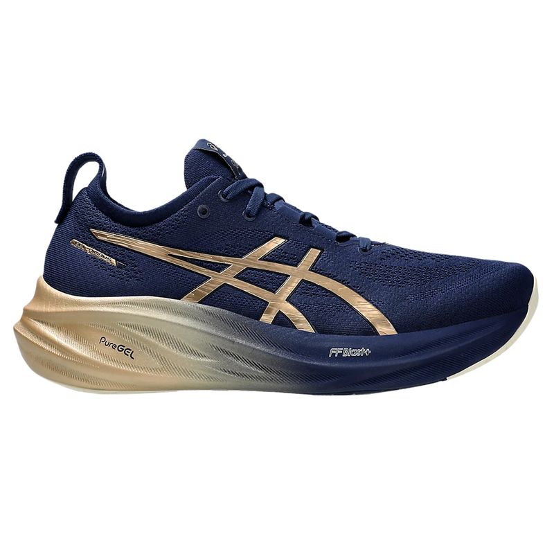 tenis-asics-gel-nimbus-26-platina-azul-dourado-direita