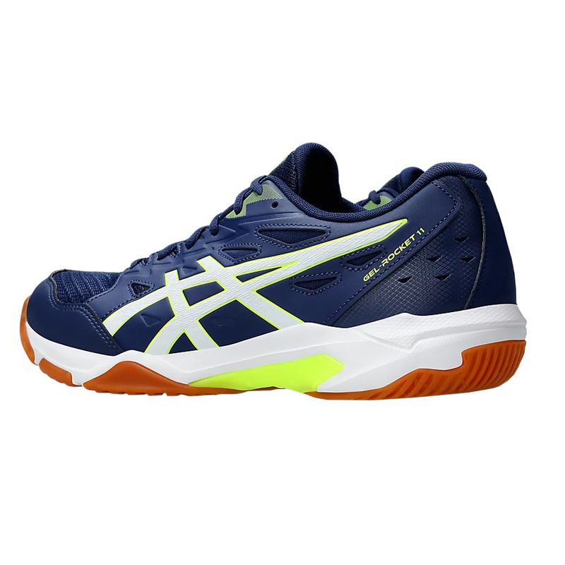 tenis-asics-gel-rocket-11-azul-e-amarelo-lateral-atras