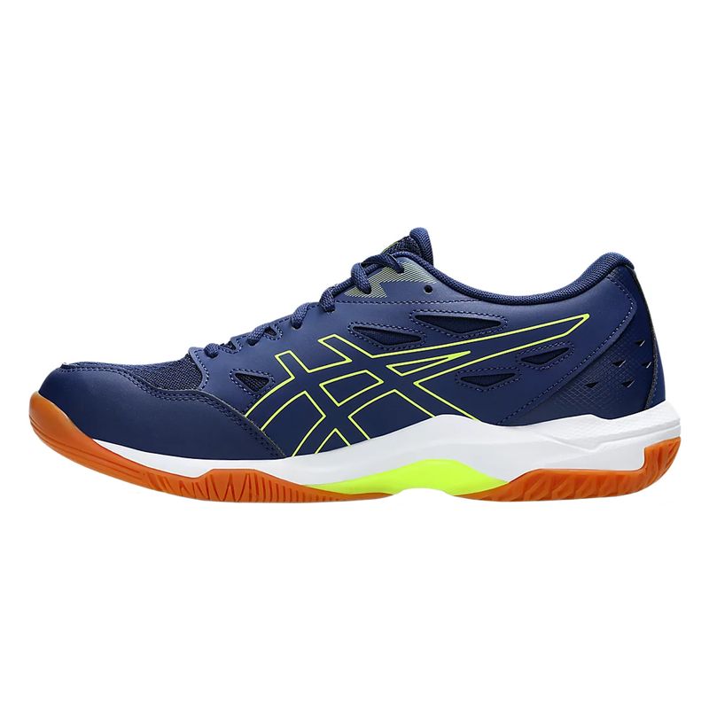 tenis-asics-gel-rocket-11-azul-e-amarelo-esquerda