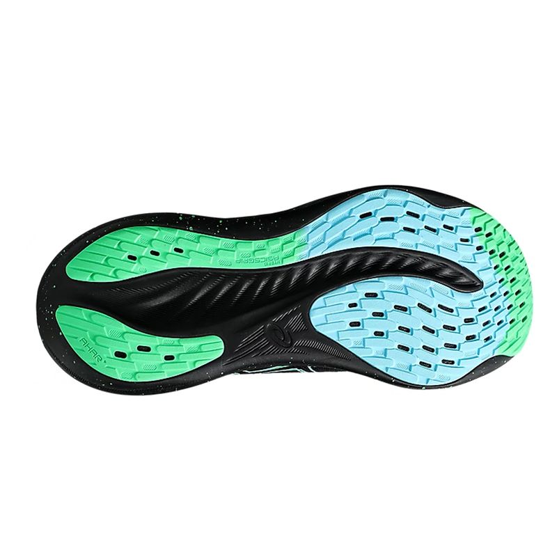 tenis-asics-gel-nimbus-26-preto-e-verde-sola
