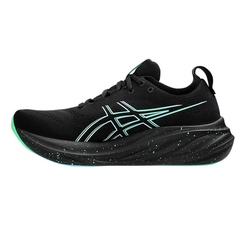 tenis-asics-gel-nimbus-26-preto-e-verde-esquerda