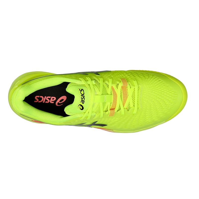 tenis-asics-resolution-9-steel-amarelo-preto-laranja-clay-cima