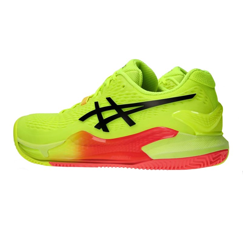 tenis-asics-resolution-9-steel-amarelo-preto-laranja-clay-lateral-atras