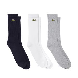 Meia Lacoste RA418223 35 ao 38 Cinza Branco e Marinho - Pack com 03 Pares