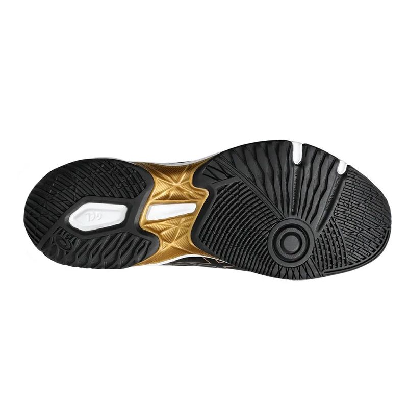 tenis-asics-gel-rocket-11-preto-e-dourado-sola