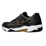 tenis-asics-gel-rocket-11-preto-e-dourado-lateral-atras