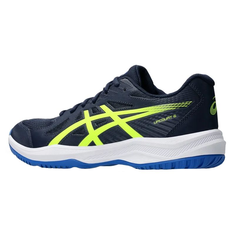tenis-asics-up-court-6-marinho-verde-lateral-atras